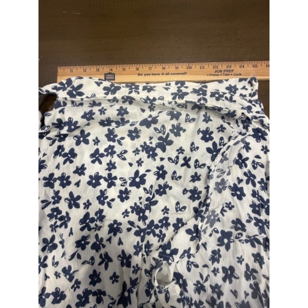 Altar'd State Floral Wrap Midi Skirt Navy White Size L Ruffle Hem Tie Waist - Picture 6 of 13